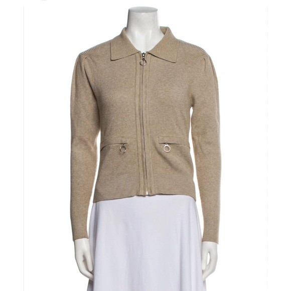 $395 Jonathan Simkhai Women's Beige Knit Zip Cardigan Sweater Size M - Picture 1 of 8